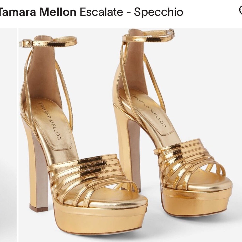 Tamara Mellon Escalate - Specchio Metallic Gold Strappy Sandals